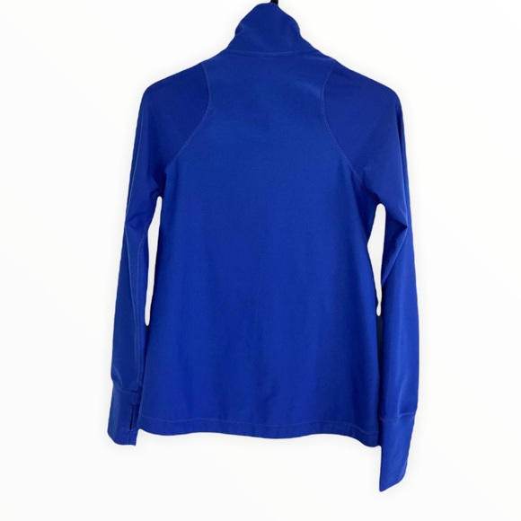 WOMENS NIKE DRI FIT BLUE ZIP UP JACKET W/THUMBHOLES LOGO ON SLEEVES SIZE L - Picture 2 of 8